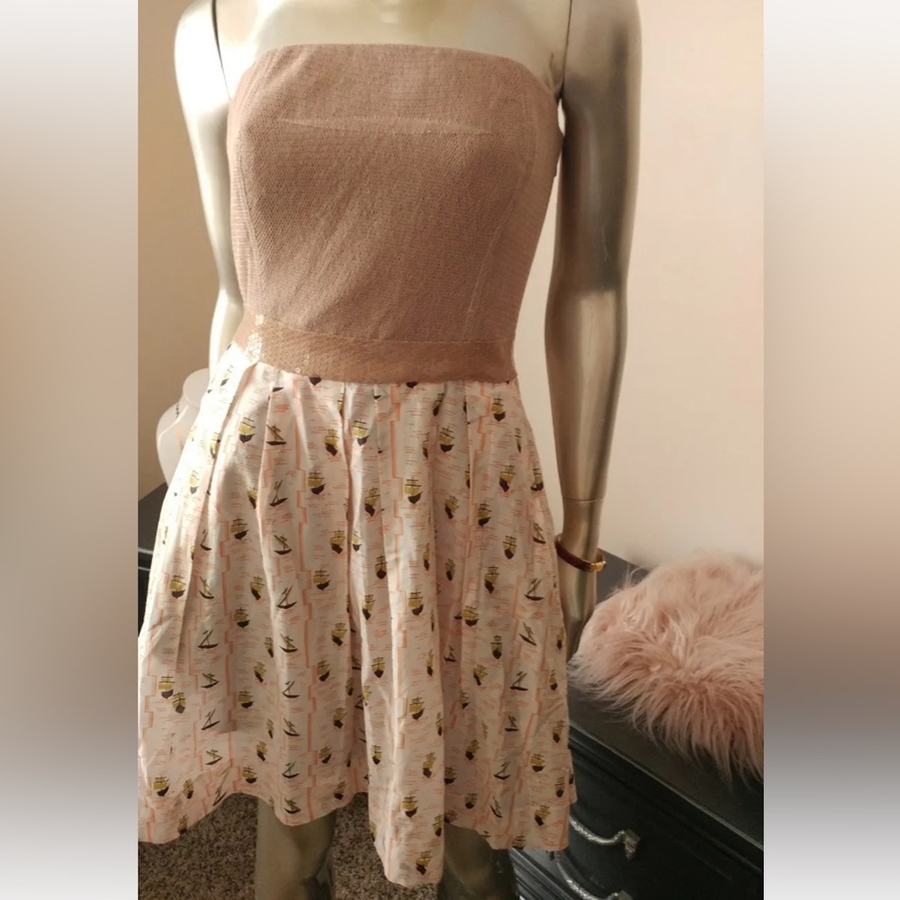 Rachel Roy bustier Dress Taupe sailor print Size 6